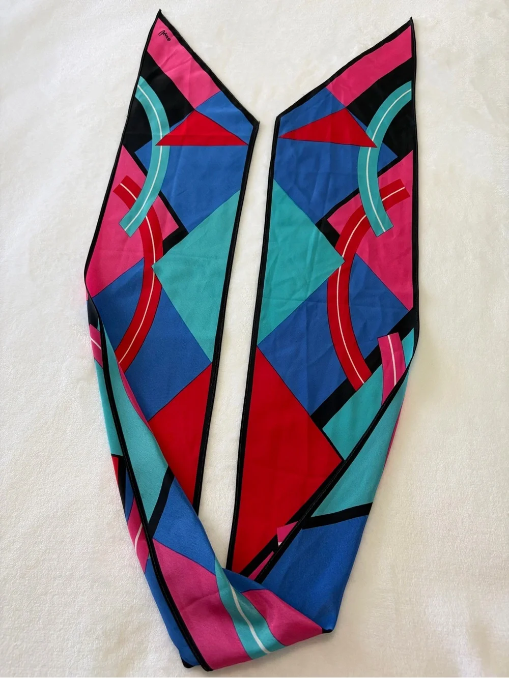Vintage Vera Neumann Signed Scarf - Neck Hair Geometric Blue Red Pink Black VTG